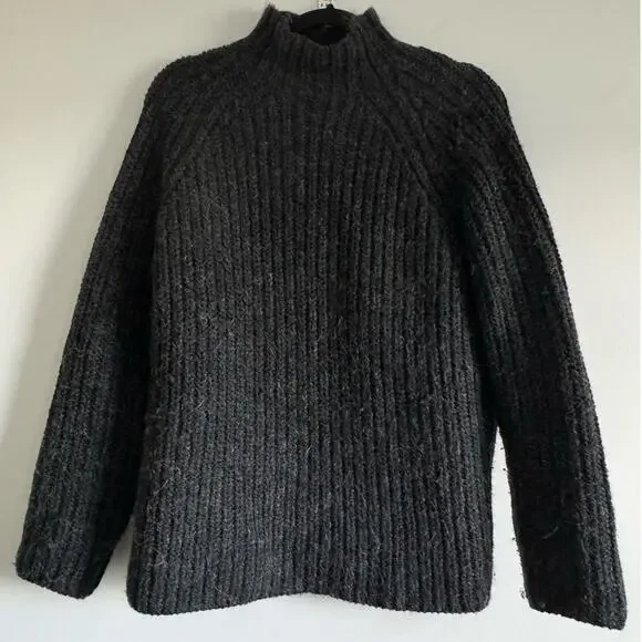 Lauren Ralph Lauren Alpaca Wool Blend Mock Neck  Chunky Sweater Gray Size M - Picture 2 of 5